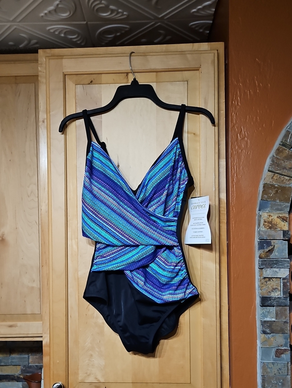 Embrace Your Curves By Miracle Brands Spin Me Round Blue One Piece Swimsuit NWT